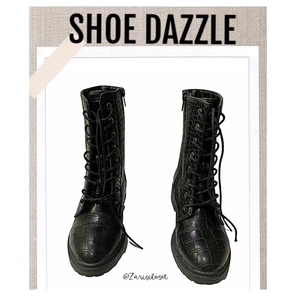 Shoe Dazzle Boots NEW Utilitarian Combat Boot ‘TRIS’ Black Croc Textured Size 6 - Picture 1 of 9